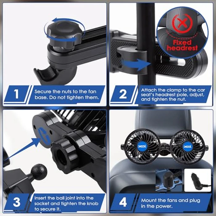 XOOL Electric Car Fans for Rear Seat Passenger Portable Fans Headrest 360 Degree Rotatable Backseat Car Fan 12V Cooling Air Fan with Stepless Speed Regulation for Vehicles, SUV, RV by XOOL - Image 6