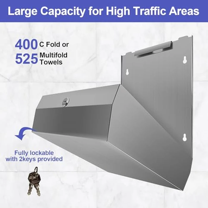 Stardrix Paper Towel Dispenser Wall Mount, Brushed Stainless Steel Commercial Paper Towel Holder with Lock, Large Capacity 400 C Fold/525 Multifold Towels by stardrix - Image 2