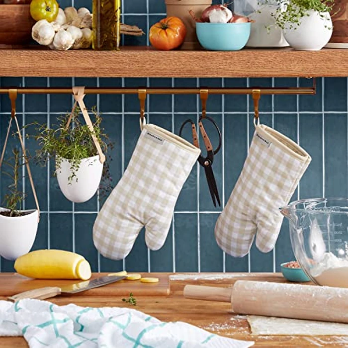KitchenAid Gingham Oven Mitt 2-Pack Set, Milkshake, 7"x13" by KitchenAid - Image 2