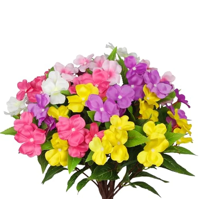CITYES 5 Pcs Artificial Flowers Outdoor Impatiens UV Resistant Silk Impatiens Flowers Colorful Faux Flowers Impatiens Bushes Artificial Impatiens for Pot Patio Lawn Garden Hanging Basket Porch Decor by CITYES - Used - Like New condition