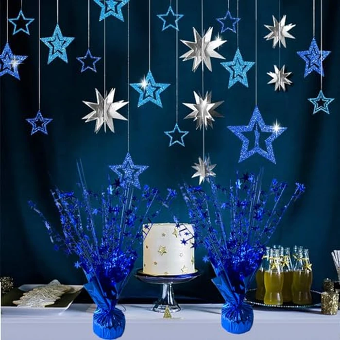 FUBININA 12 Pack Metallic Foil Spray Centerpiece Star Table Decoration Burst Table Centerpieces for Birthday New Years Nye Wedding Anniversary Graduation Holiday Party Supplies Decor, Navy Blue by FUBININA - Image 3