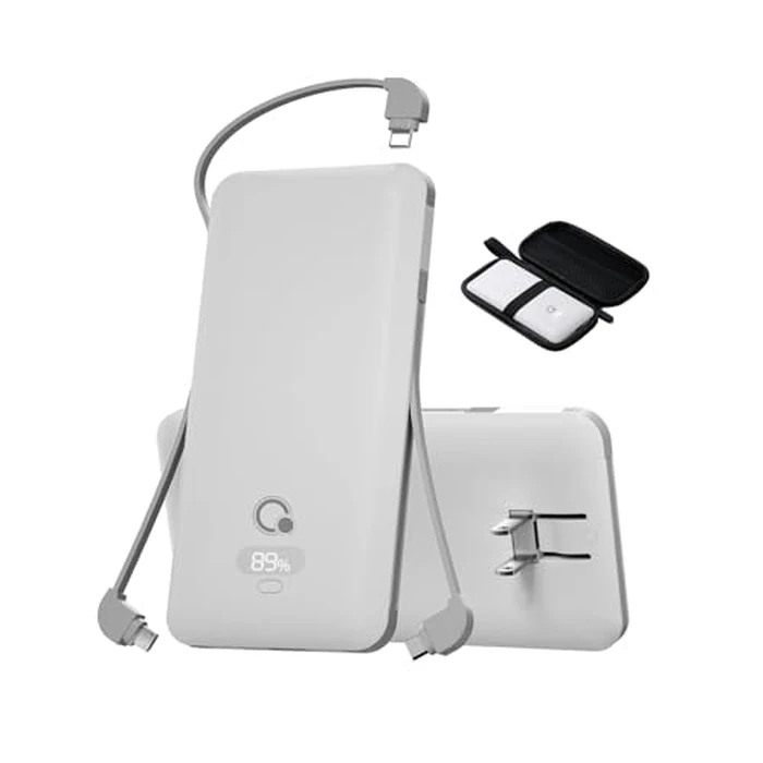 Brand Q 10000mAh Portable Charger with Built-in Cables and AC Wall Plug, USB C Fast Charging Power Bank with 3 Cords,5 Output External Battery Pack Compatible with iPhone,Tablet and All Smart Phones by Brand Q - Image 1