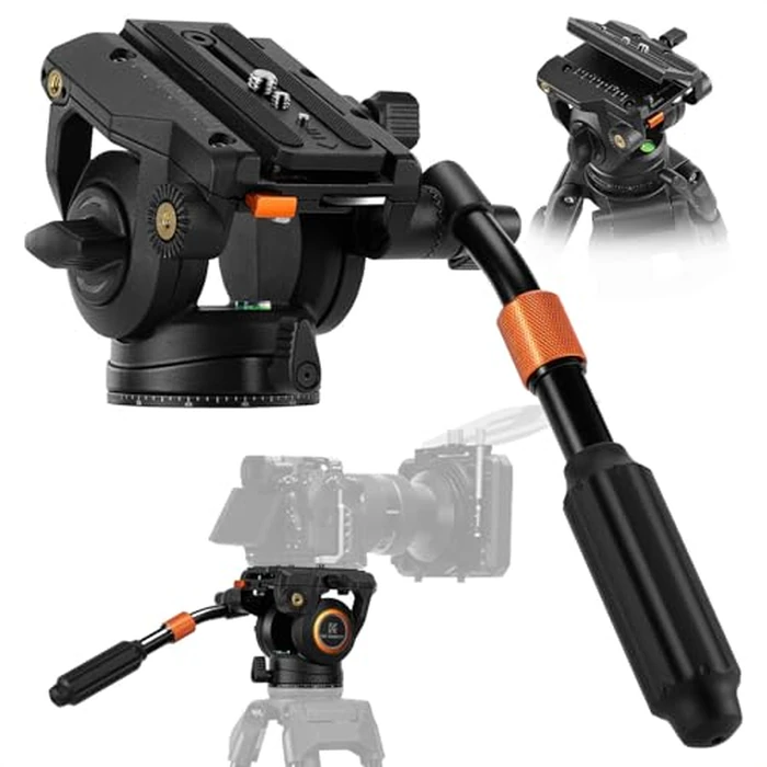 K&F CONCEPT Video Tripod Fluid Head with Handle & Arca Type Quick Release, Max Load 17.6lbs, Pan Tilt Head Support 360 degrees Swivel and 90 degrees / -75 degrees Tilt, Heavy Duty for DSLR Video Cameras, BV40 by K&F CONCEPT - Used - Good condition - CA$76.49