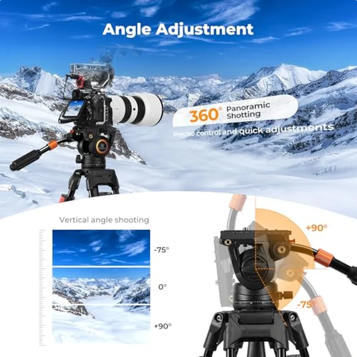 K&F CONCEPT Video Tripod Fluid Head with Handle & Arca Type Quick Release, Max Load 17.6lbs, Pan Tilt Head Support 360 degrees Swivel and 90 degrees / -75 degrees Tilt, Heavy Duty for DSLR Video Cameras, BV40 by K&F CONCEPT - Image 3