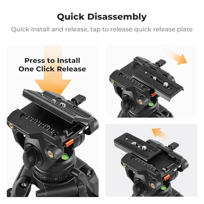 K&F CONCEPT Video Tripod Fluid Head with Handle & Arca Type Quick Release, Max Load 17.6lbs, Pan Tilt Head Support 360 degrees Swivel and 90 degrees / -75 degrees Tilt, Heavy Duty for DSLR Video Cameras, BV40 by K&F CONCEPT - Image 4