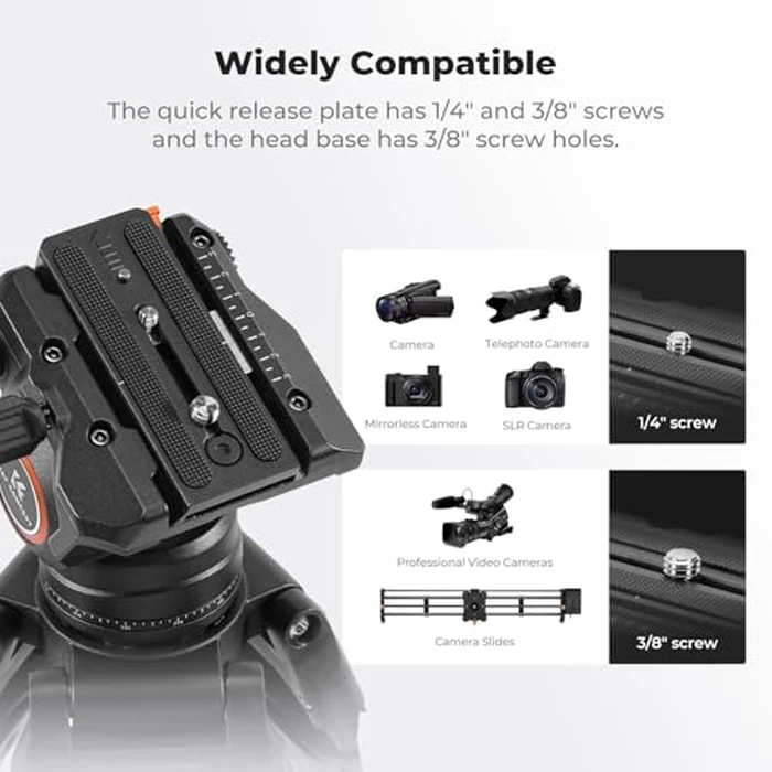 K&F CONCEPT Video Tripod Fluid Head with Handle & Arca Type Quick Release, Max Load 17.6lbs, Pan Tilt Head Support 360 degrees Swivel and 90 degrees / -75 degrees Tilt, Heavy Duty for DSLR Video Cameras, BV40 by K&F CONCEPT - Image 6
