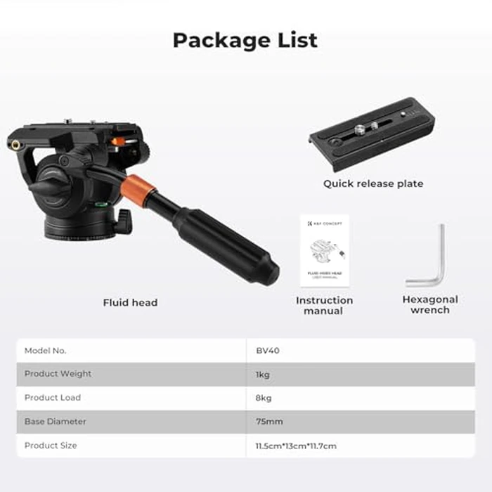 K&F CONCEPT Video Tripod Fluid Head with Handle & Arca Type Quick Release, Max Load 17.6lbs, Pan Tilt Head Support 360 degrees Swivel and 90 degrees / -75 degrees Tilt, Heavy Duty for DSLR Video Cameras, BV40 by K&F CONCEPT - Image 9