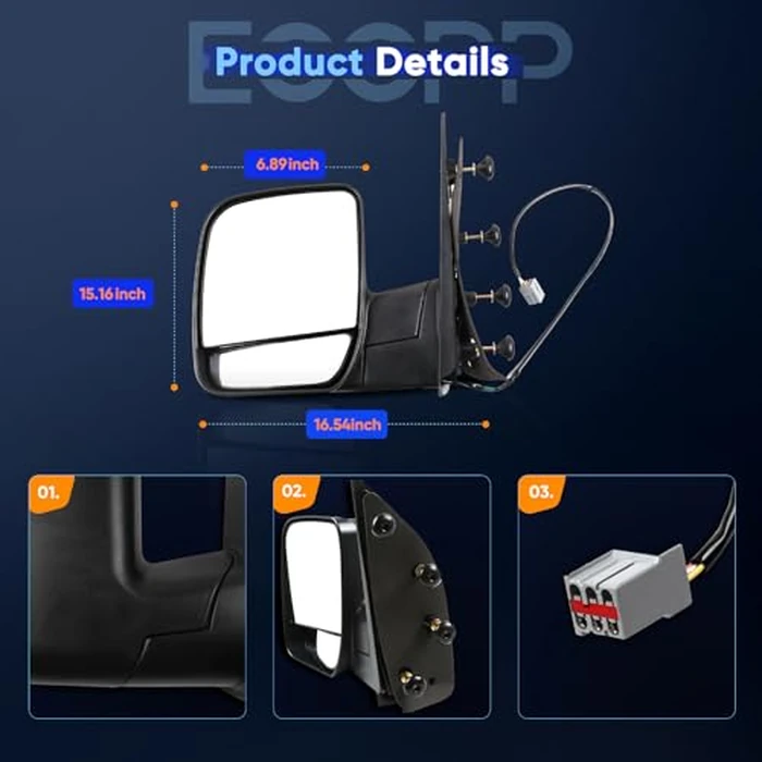 ECCPP Driver Side Mirrors, Left Rear View Mirrors fit 2003-2013 For Ford E-150 E-250 2004-2013 For Ford E-350 E-450 Super Duty E-450 Power Heated Manual Folding by ECCPP - Image 6
