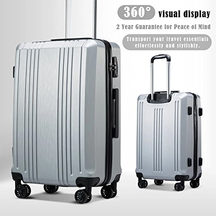 Coolife Luggage Suitcase PC+ABS with TSA Lock Spinner Carry on Hardshell Lightweight 20in 24in 28in(Sliver, S(20in_Carry on)) by Coolife - Image 2
