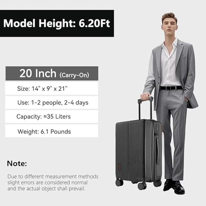 Hulsin Carry On Luggage with TSA Lock, Carry on Suitcase 22x14x9 Airline Approved, Carry-on luggage with 360 degrees Spinner Wheels, Hardside 20 Inch Lightweight Hard Shell Suitcase (Black, 20-Inch) by Hulsin - Image 5