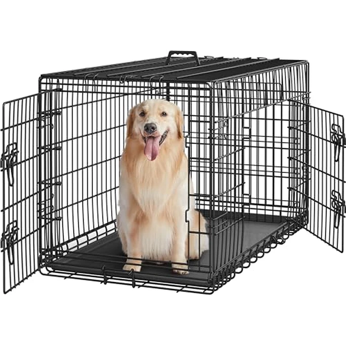 Yaheetech Dog Crate 42'' Double Door Dog Crate w/Divider for Puppy to Adult Large Collapsible Metal Dog Crate with Removable Tray Wire Dog Kennel Crate for Small Medium Dogs Travel Cage, Black by Yaheetech - Image 1
