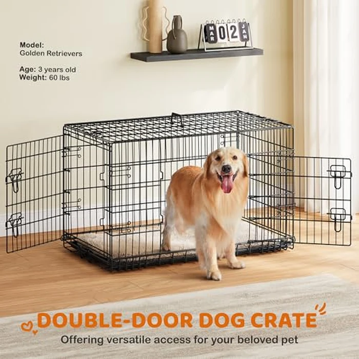 Yaheetech Dog Crate 42'' Double Door Dog Crate w/Divider for Puppy to Adult Large Collapsible Metal Dog Crate with Removable Tray Wire Dog Kennel Crate for Small Medium Dogs Travel Cage, Black by Yaheetech - Image 2