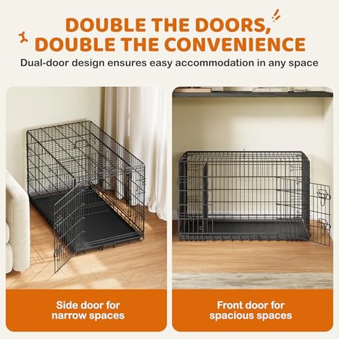 Yaheetech Dog Crate 42'' Double Door Dog Crate w/Divider for Puppy to Adult Large Collapsible Metal Dog Crate with Removable Tray Wire Dog Kennel Crate for Small Medium Dogs Travel Cage, Black by Yaheetech - Image 4