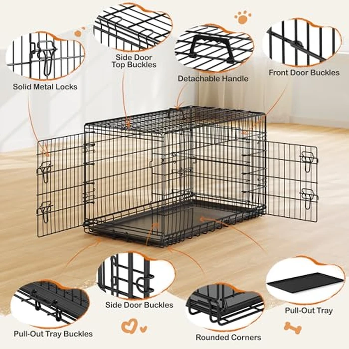 Yaheetech Dog Crate 42'' Double Door Dog Crate w/Divider for Puppy to Adult Large Collapsible Metal Dog Crate with Removable Tray Wire Dog Kennel Crate for Small Medium Dogs Travel Cage, Black by Yaheetech - Image 7
