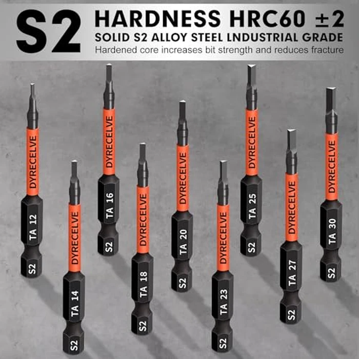 10-Pack Triangle Screwdriver Set - Premium S2 Steel Triangle Bit Set (2.56" Long Magnetic Head) 1/4 Hex-Shank, Sizes: TA12, TA14, TA16, TA18, TA20, TA23, TA25, TA27 (x2), TA30, Professional & DIY Use by DYRECELVE - Image 2