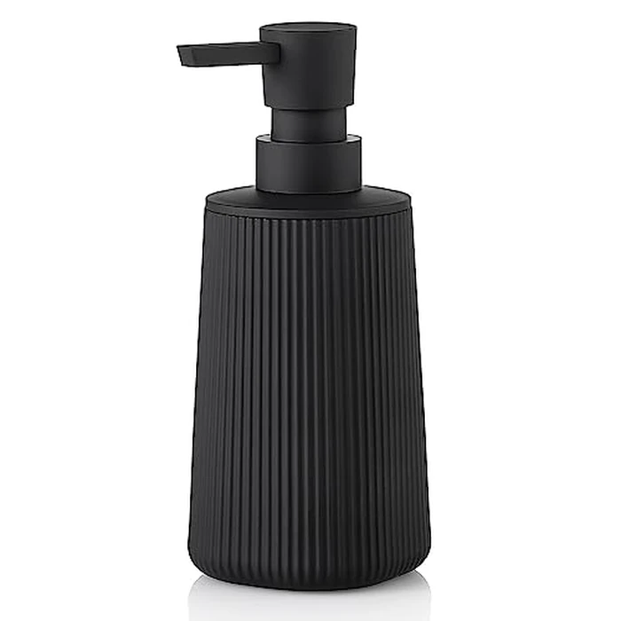 Small Soap Dispenser for Bathroom and Kitchen, Modern Farmhouse Striped Style Plastic Hand Soap Dish Soap Dispenser with Pump Matte Black by YAUKPH - Image 1