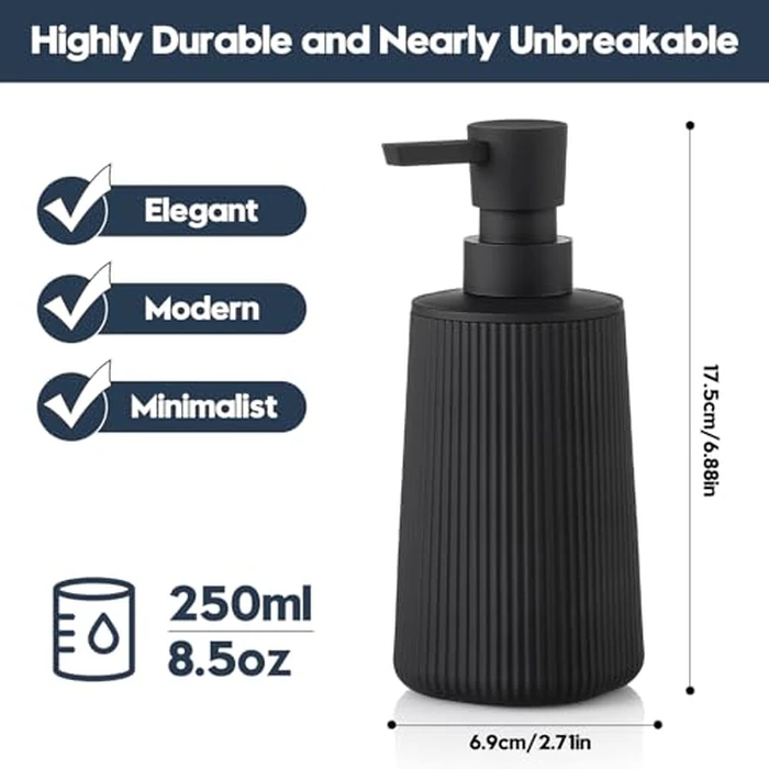 Small Soap Dispenser for Bathroom and Kitchen, Modern Farmhouse Striped Style Plastic Hand Soap Dish Soap Dispenser with Pump Matte Black by YAUKPH - Image 6