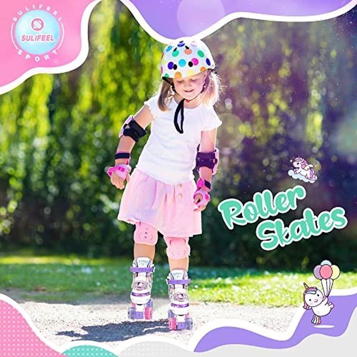 SULIFEEL Rainbow Unicorn 4 Size Adjustable Light up Roller Skates for Girls Boys Kids Purple Medium B Purple Medium - Big Kid by SULIFEEL - Image 5