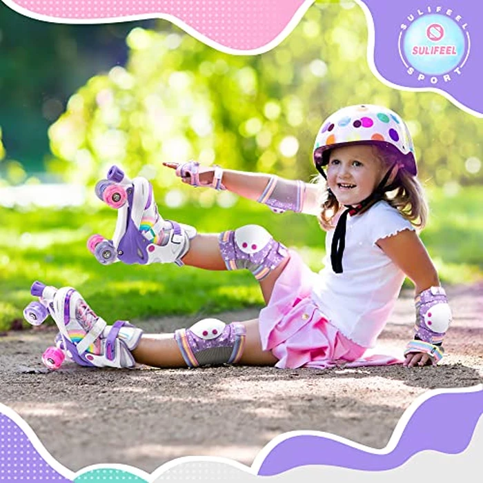 SULIFEEL Rainbow Unicorn 4 Size Adjustable Light up Roller Skates for Girls Boys Kids Purple Medium B Purple Medium - Big Kid by SULIFEEL - Image 6