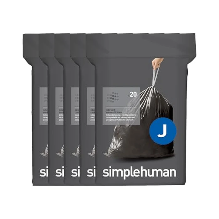 simplehuman Code J 100 Count Odorsorb Custom Fit Liners, Drawstring Odor Absorbing Trash Bags, One-by-One Mess-Free Dispense, Extra Thick & Double Seamed, 50% PCR Plastic, 30-45 Liter / 8-12 Gallon by simplehuman - Image 1