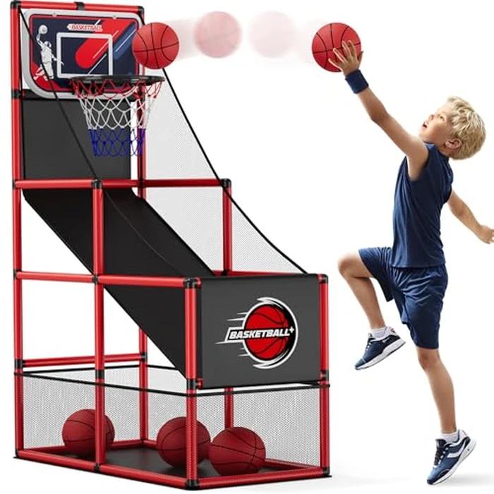 HYES Basketball Arcade Game Indoor Outdoor, Kids Basketball Hoop with 4 Balls & Pump, Single Shot Basketball Game at Home, Carnival Games Sport Toys for Boys Girls Teens by HYES - Used - Like New condition - US$33.11