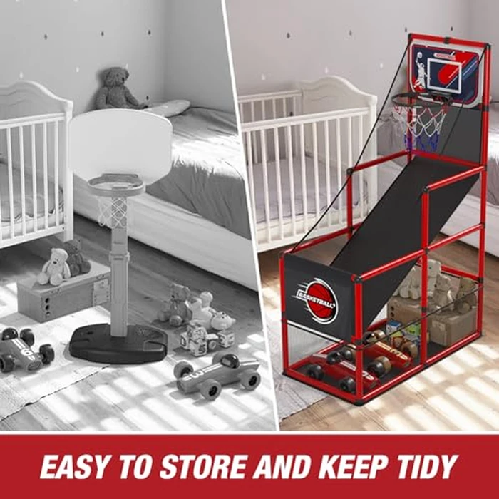 HYES Basketball Arcade Game Indoor Outdoor, Kids Basketball Hoop with 4 Balls & Pump, Single Shot Basketball Game at Home, Carnival Games Sport Toys for Boys Girls Teens by HYES - Image 3