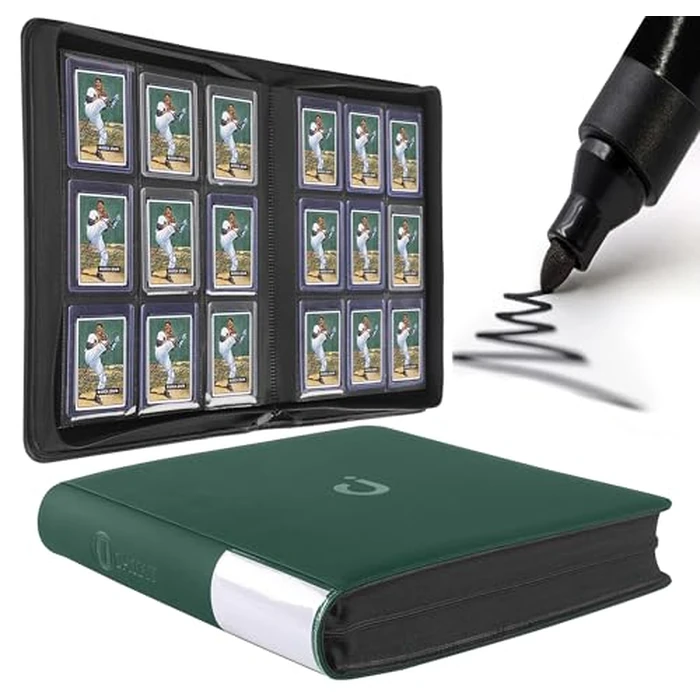 D DACCKIT Top Loader Binder, Holds Cards - 9 Pocket Top Loader Binder for 3" x 4" Rigid Card Holders for Trading Cards or Sports Cards, Model A - Blackish Green by D DACCKIT - Used - Very Good condition - US$23.50