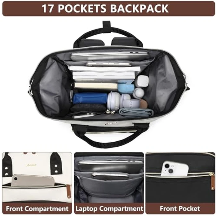 Backpack for Women 17 Inch Laptop Backpack Work Business Backpacks Purse Waterproof Computer College Carry on Backpacks Nurse Bag Backbag Casual Daypack for Travel Black by Focdod - Image 1
