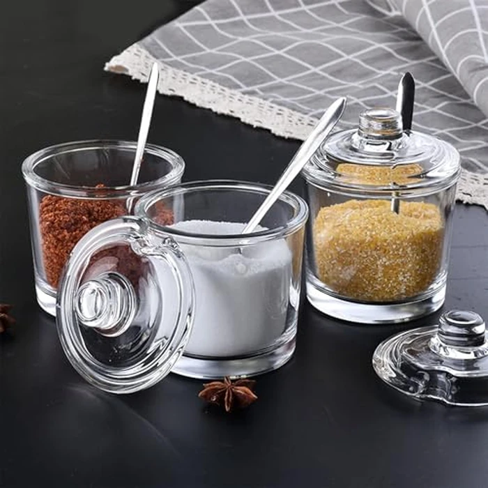 ZEAYEA Set of 2 Clear Glass Sugar Bowl, 6 Ounce Seasoning Box Condiment Pots with Spoon and Lid, Sugar Spice Salt Canister for Home Kitchen, Coffee Bar, Restaurant by ZEAYEA - Image 4