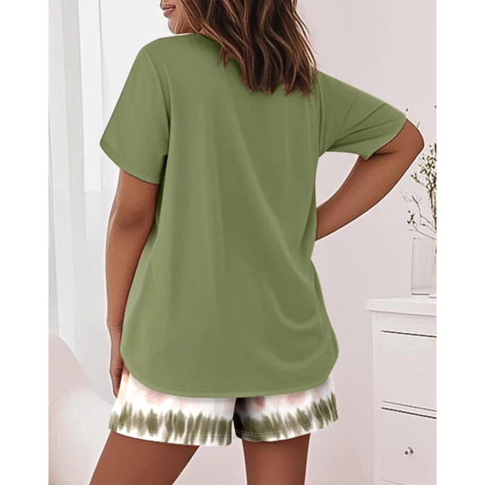 CHICME Pajamas Set for Women 2 Piece Pjs Lounge Set Soft Short Sleeve Tops and Sleep Shorts with Pocket-ag-L by CHICME - Image 1