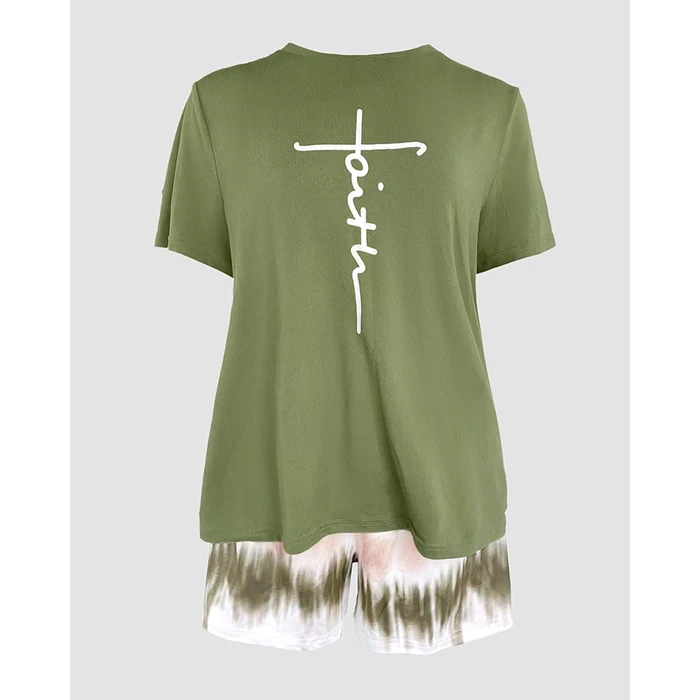 CHICME Pajamas Set for Women 2 Piece Pjs Lounge Set Soft Short Sleeve Tops and Sleep Shorts with Pocket-ag-L by CHICME - Image 2