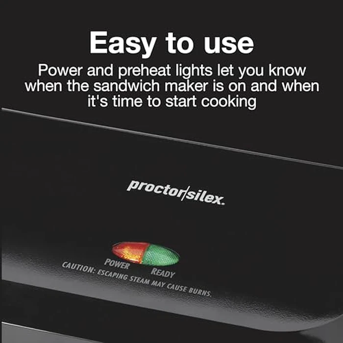 Proctor Silex 4 Serving Panini Press, Sandwich Maker and Compact Indoor Grill, Upright Storage, Easy Clean Nonstick Grids, Black (25440PS) by Proctor Silex - Image 6