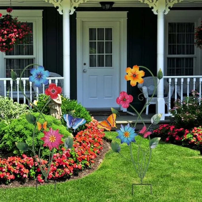 YEAHOME Garden Decor for Outside, 2 Pack 37“ Metal Butterfly Garden Stakes, Spring Wall Decor, Colorful Look & Personalities Flowers Yard Art for Outdoor Lawn Backyard Porch Patio Home Decorations by YEAHOME - Image 9
