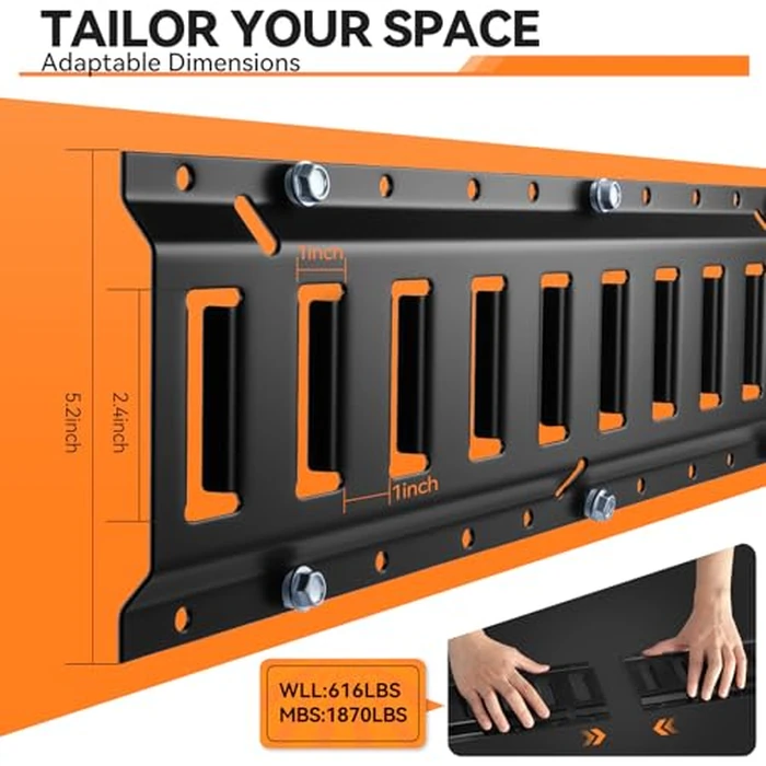 Elechomes E Track Tie-Down Rail Kit：88 Pcs Set Etrack kit 6 Rails, 2 Ratchet Straps, 6 Rope Tie Offs, 6 O Ring Anchors, 6 J-Hooks, 2 Single Slot, 12 End Caps for Garages Vans Trailers Motorcycle by Elechomes - Image 3