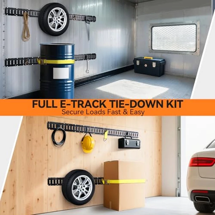 Elechomes E Track Tie-Down Rail Kit：88 Pcs Set Etrack kit 6 Rails, 2 Ratchet Straps, 6 Rope Tie Offs, 6 O Ring Anchors, 6 J-Hooks, 2 Single Slot, 12 End Caps for Garages Vans Trailers Motorcycle by Elechomes - Image 9