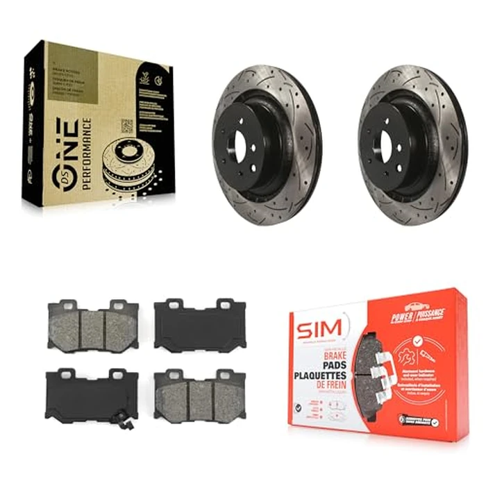 Transit Auto - Rear Coated Drilled Slotted Disc Brake Rotors And Semi-Metallic Pads Kit For INFINITI G37 Nissan 370Z Q60 Z KDS-100461 by Transit Auto - Used - Good condition - CA$134.00