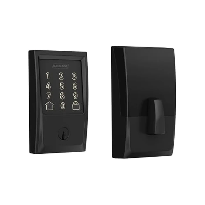 Schlage Encode Smart Wi-Fi Deadbolt Lock with Touchscreen Keypad, Keyless Front Door Entry, App Control, Alexa, Google Home and Airbnb Compatible, Matte Black, BE489WB CEN 622 by SCHLAGE - Used - Acceptable condition