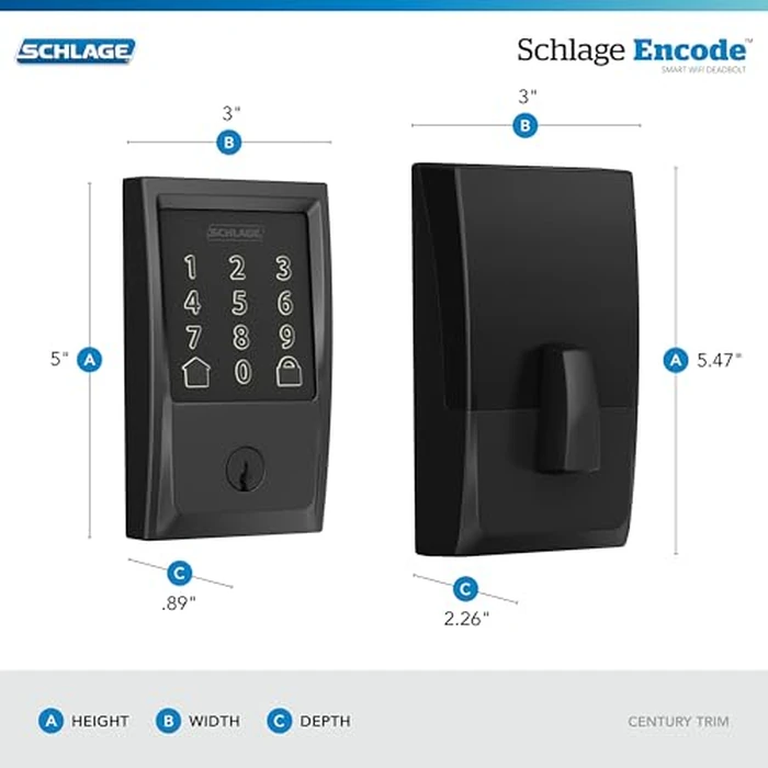 Schlage Encode Smart Wi-Fi Deadbolt Lock with Touchscreen Keypad, Keyless Front Door Entry, App Control, Alexa, Google Home and Airbnb Compatible, Matte Black, BE489WB CEN 622 by SCHLAGE - Image 3
