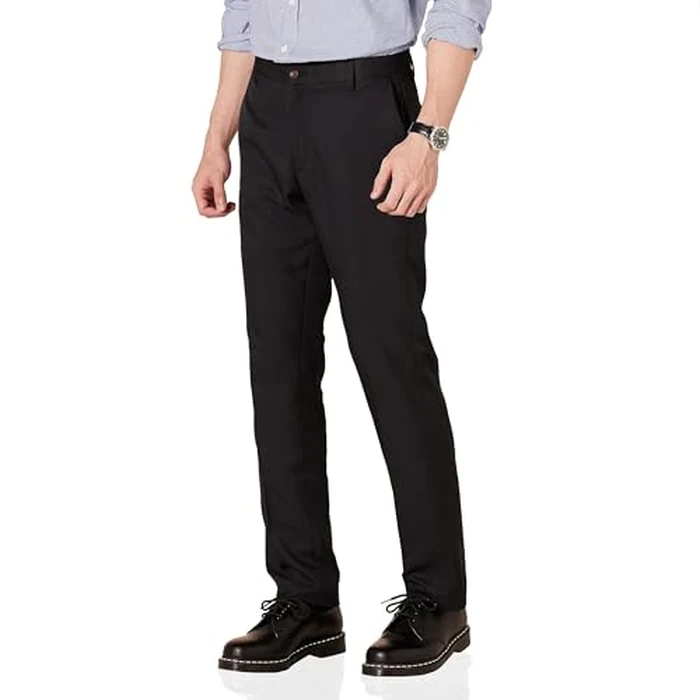 Amazon Essentials Men's Slim-Fit Flat-Front Dress Pant, Black, 33W x 32L by Amazon Essentials - Used - Like New condition - US$19.67