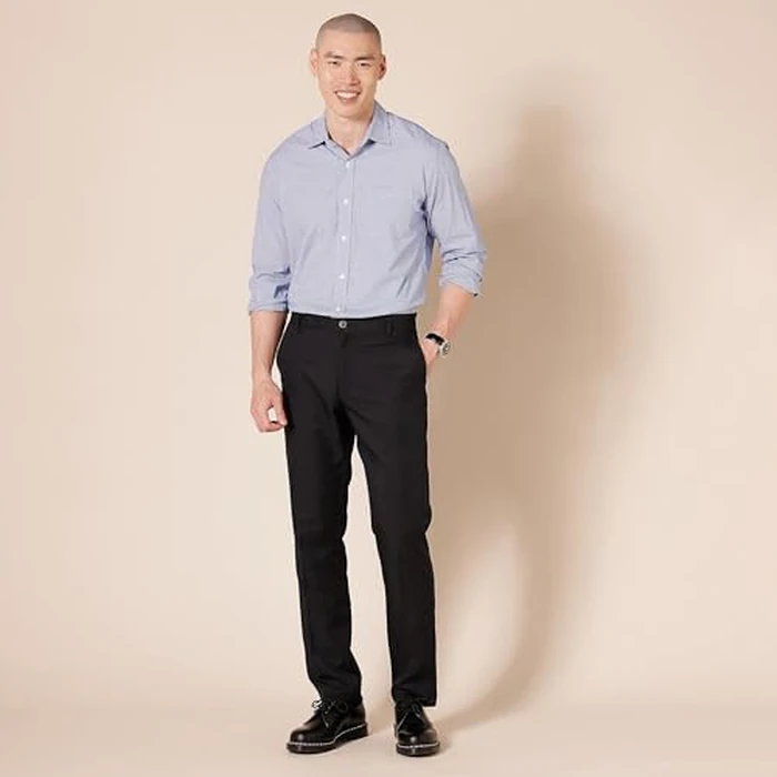 Amazon Essentials Men's Slim-Fit Flat-Front Dress Pant, Black, 33W x 32L by Amazon Essentials - Image 4