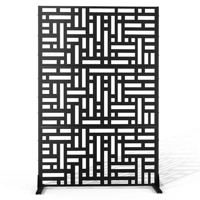 Metal Privacy Screen 72" H47 W,Freestanding Decorative Outdoor Panel for Balcony Patio Lawn Garden,Fence-Black & Street by YESUNEED - Used - Like New condition - US$131.65