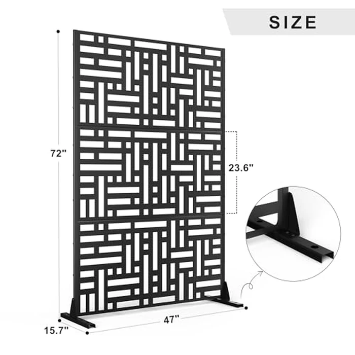 Metal Privacy Screen 72" H47 W,Freestanding Decorative Outdoor Panel for Balcony Patio Lawn Garden,Fence-Black & Street by YESUNEED - Image 2