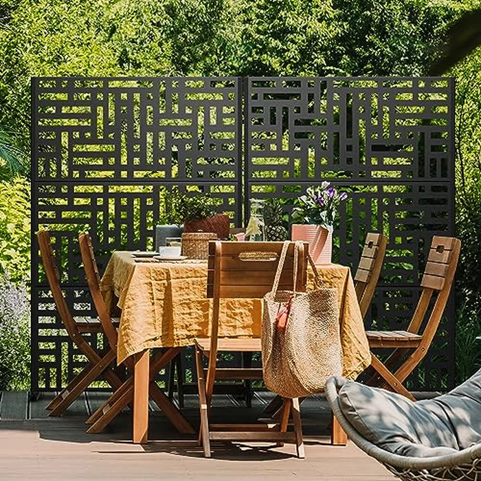 Metal Privacy Screen 72" H47 W,Freestanding Decorative Outdoor Panel for Balcony Patio Lawn Garden,Fence-Black & Street by YESUNEED - Image 6