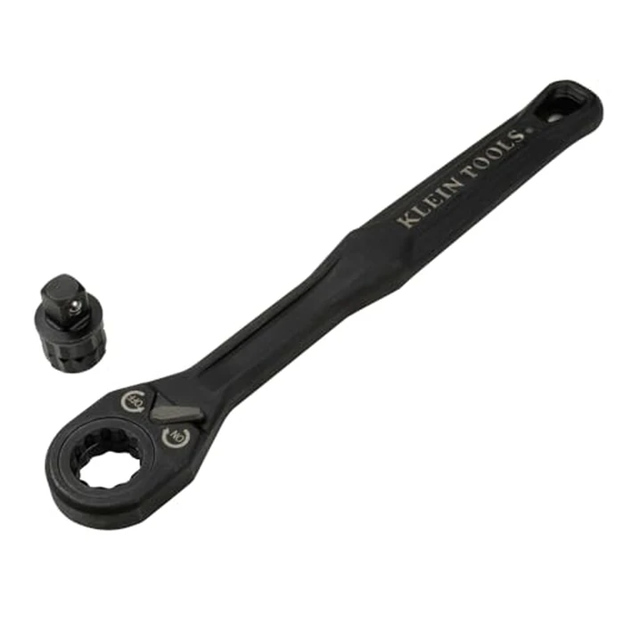 KLEIN TOOLS 65408ADP KNECT (M) Pass Through Ratchet and 3/8-Inch Socket Adapter Set, 90-Tooth Wrench for Extended Threaded Rods, Compact and Comfortable Grip, Traditional Socket Compatibility by KLEIN TOOLS - Image 1