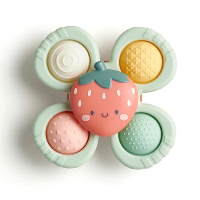 Itzy Ritzy Pop & Whirl - Fidget Spinner Travel & Bath Toy for Babies & Toddlers - Fidget w/Textured Silicone Popper to Develop Fine Motor Skills -Sticks to Highchairs, Tables, Tubs, More (Strawberry) by Itzy Ritzy - Used - Like New condition - US$8.96