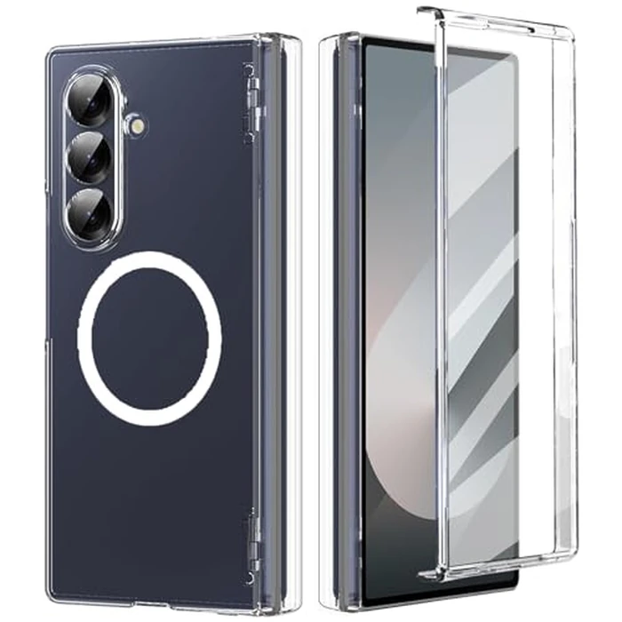 KUGEW Magnetic for Galaxy Z Fold 7 Case Clear with Screen Protector & Hinge Protection, Compatible with MagSafe, Slim Fit Lightweight Hard PC Transparent Skin Bumper Cover Shockproof Non-Slip (Clear) by KUGEW - Image 1