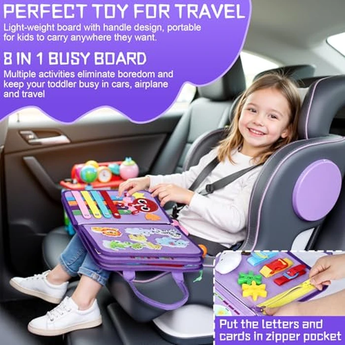 Esjay Toddler Busy Board Montessori Toys for Girls, Sensory Book Educational Activities Learning Fine Motor Skills, Birthday Gifts for Girls Toddlers, Travel Toys for Airplane Car, Purple Merpeople by Esjay - Image 4