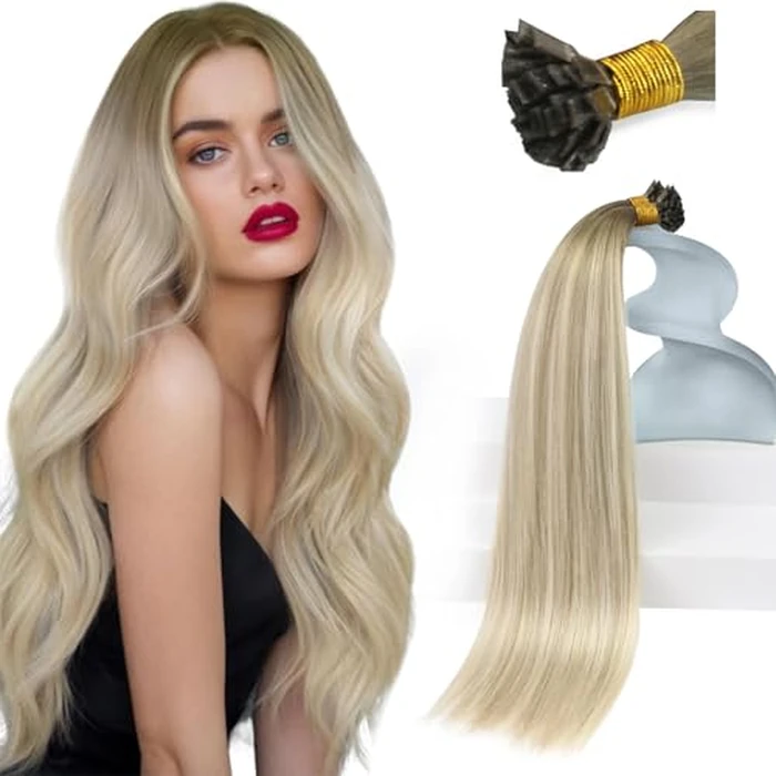 Sunny Hair Flat Tip Hair Extensions Remy Hair Extensions for Women K Tip Hair Extensions Human Hair Straight Keratin Fusion Extensions Real Human Hair Cool Ash Grey Balayage Platinum Blonde 16inch 50g by Sunny Hair - Used - Very Good condition