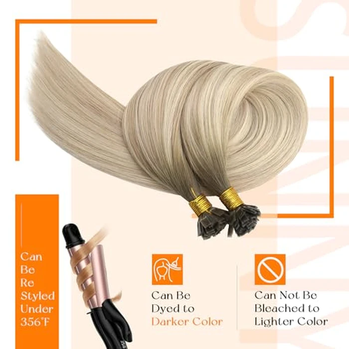 Sunny Hair Flat Tip Hair Extensions Remy Hair Extensions for Women K Tip Hair Extensions Human Hair Straight Keratin Fusion Extensions Real Human Hair Cool Ash Grey Balayage Platinum Blonde 16inch 50g by Sunny Hair - Image 5