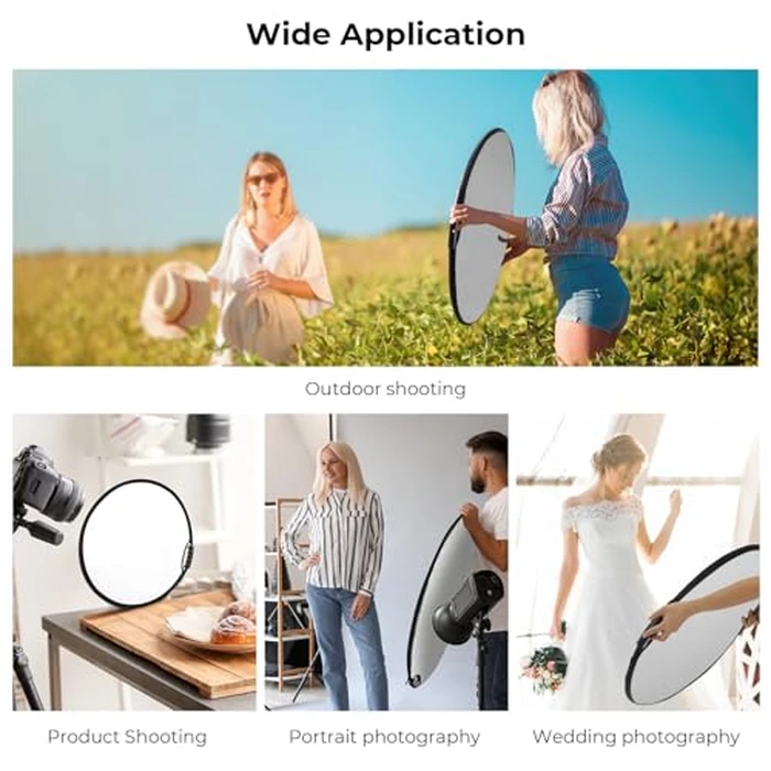 K&F CONCEPT 5-in-1 Light Reflector with Grip 22"(60cm) Photography Diffuser Collapsible Portable for Studio and Outdoor Lighting Gold Silver White Black Translucent by K&F CONCEPT - Image 5